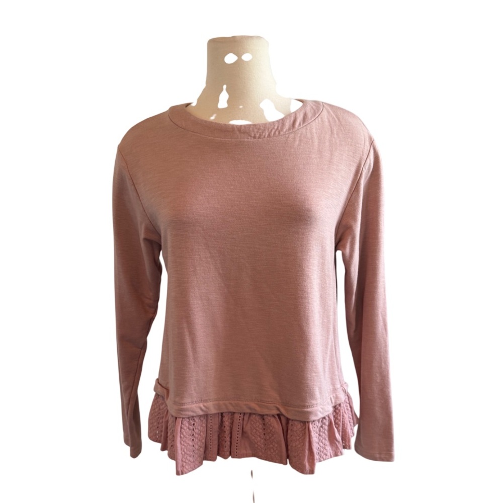 Altar'd State Dusty Rose Ruffle-Hem Long Sleeve Top